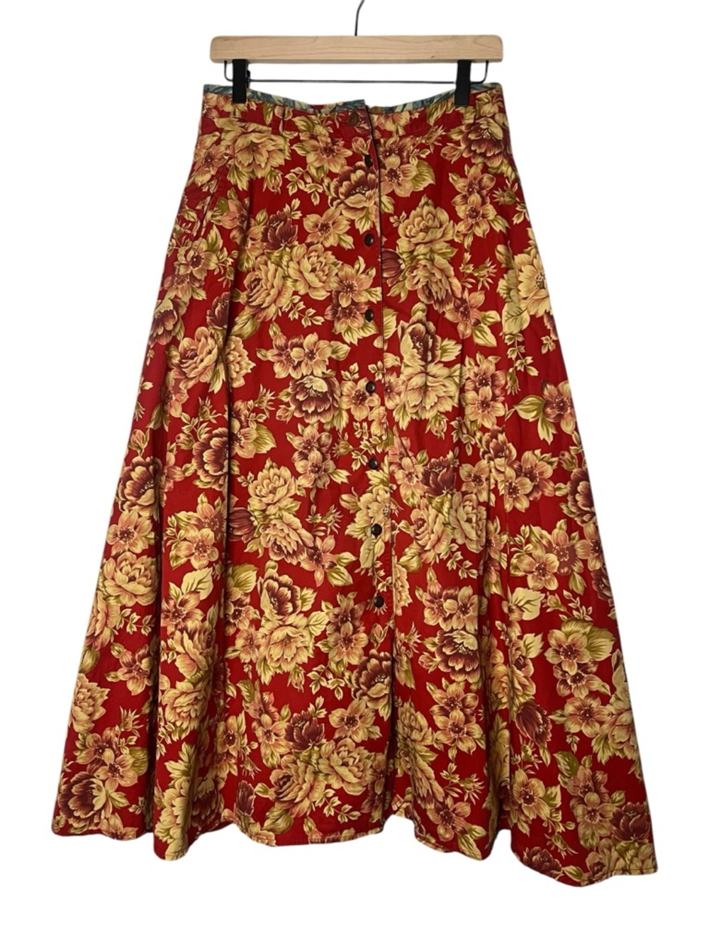 Vintage Liz Sport Button Front Floral Cottagecore Midi A line Skirt Size 12